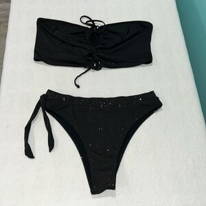 Bikini plus size black glittery 2 piece bikini swimwear‎ swim suit sexy 3XL-4XL